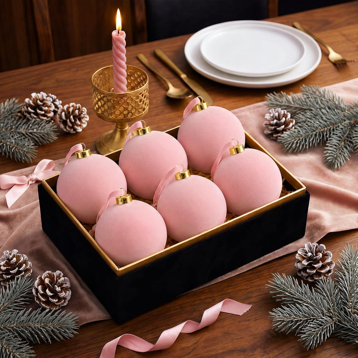 6 adornos grandes de terciopelo de Navidad de 4 pulgadas | Esferas...