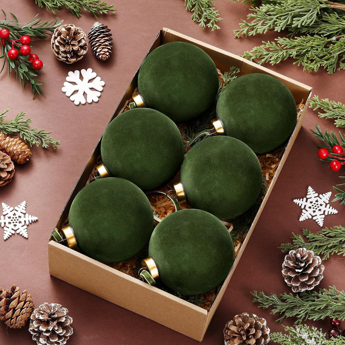 6 adornos grandes de terciopelo de Navidad de 4 pulgadas | Bolas co...