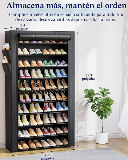 Kitsure Zapatero de 10 niveles con cubierta, estante alto para zapa...