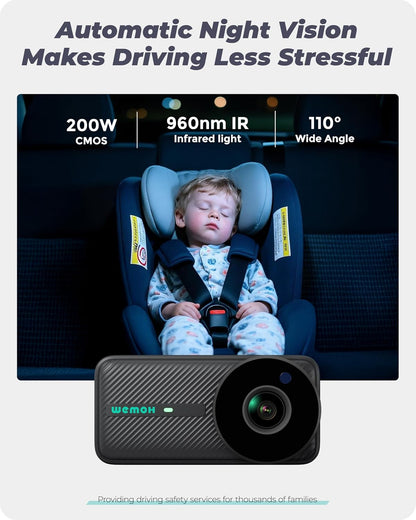 WEMOH Cámara magnética del coche del bebé para 2 niños with1080P IP...