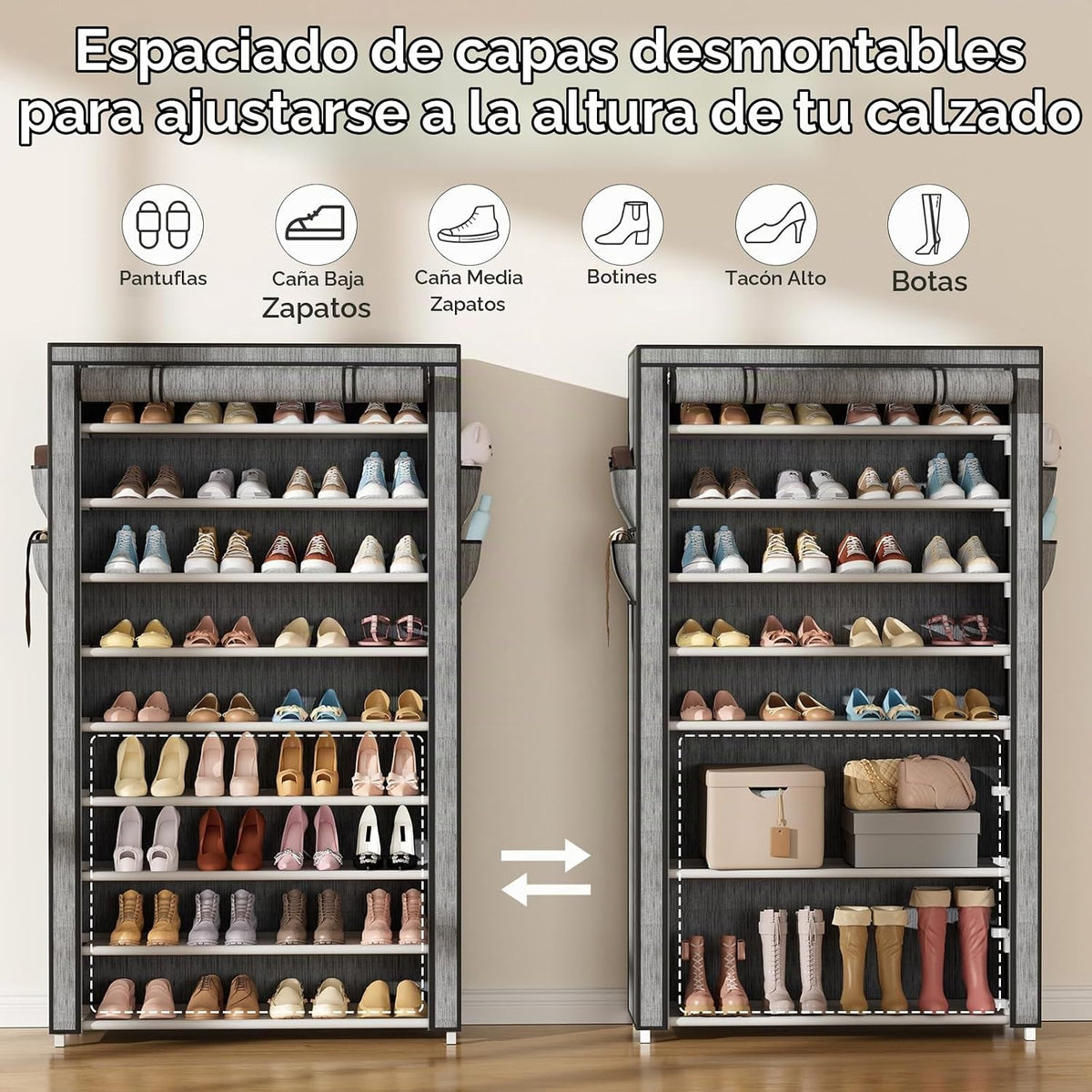 LANTEFUL Zapatero con cubiertas, organizador de zapatos de 10 nivel...