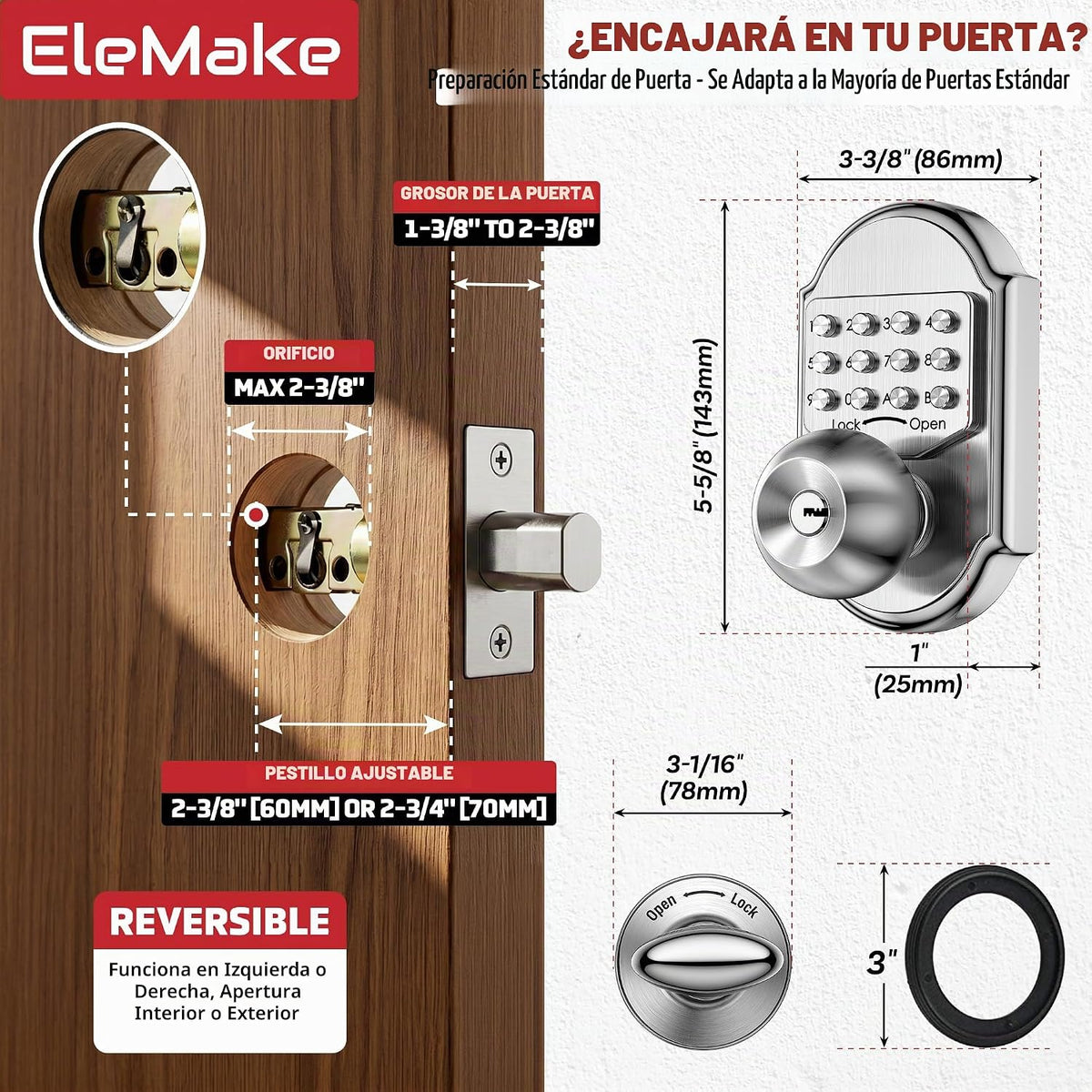 Bravex Cerradura de puerta con teclado de entrada sin llave, cerrad...