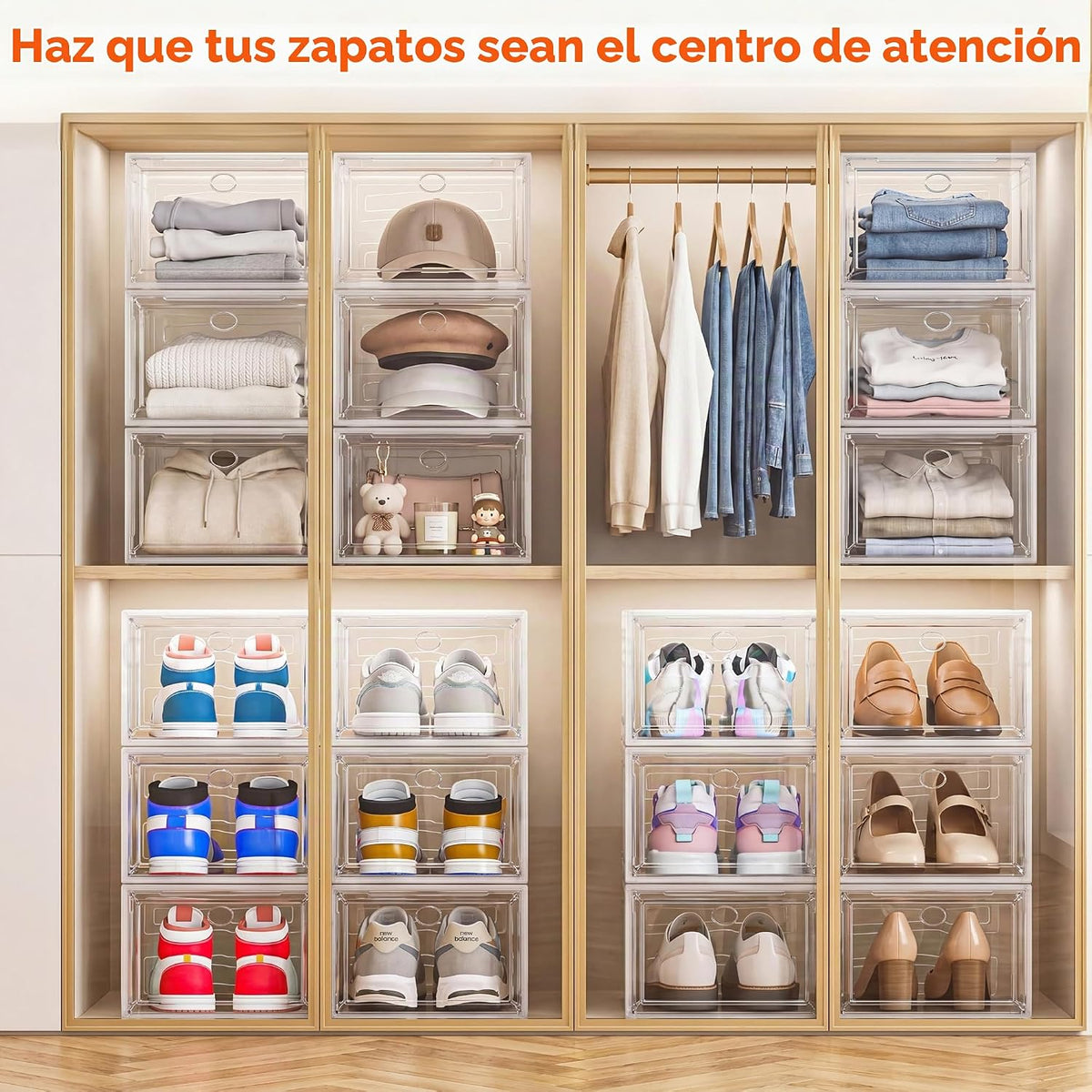 Organizador de zapatos transparente resistente con puerta magnética...