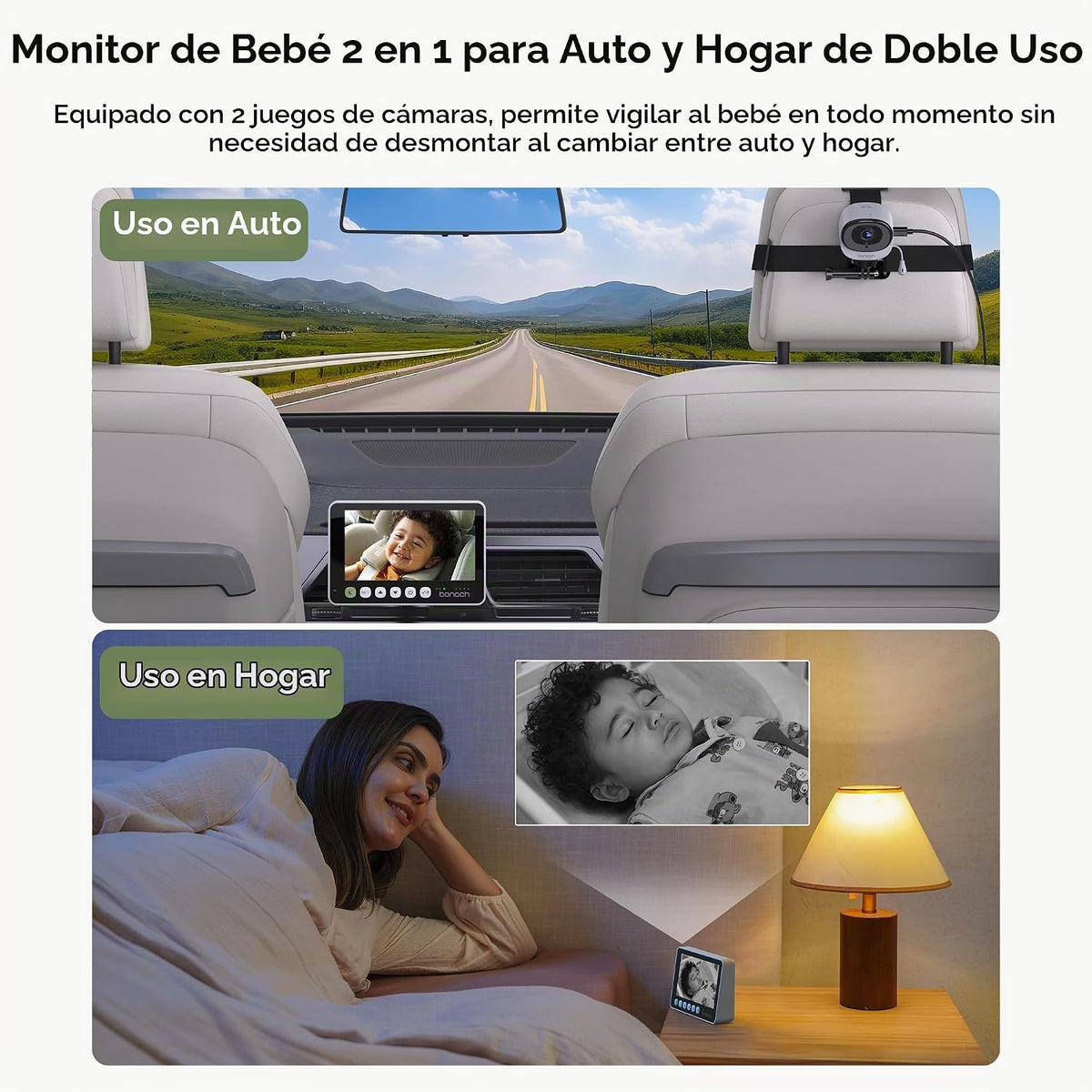 bonoch Monitor de bebé de doble uso para el hogar 2 en 1, visión cl...