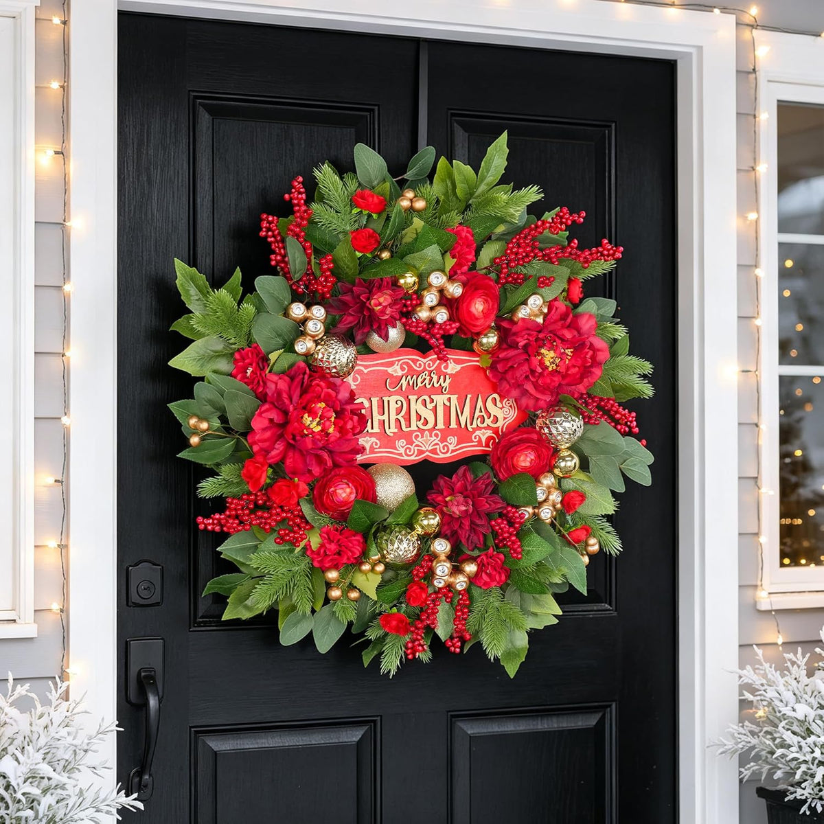 Coronas de Navidad para puerta delantera, corona de Navidad de 24 p...