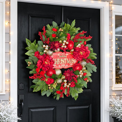 Coronas de Navidad para puerta delantera, corona de Navidad de 24 p...
