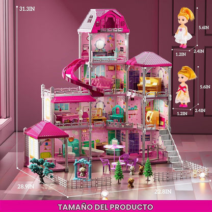 JUKUDAHU Juego de villa para niñas de 3 a 7 años, casa de 4 pisos c...