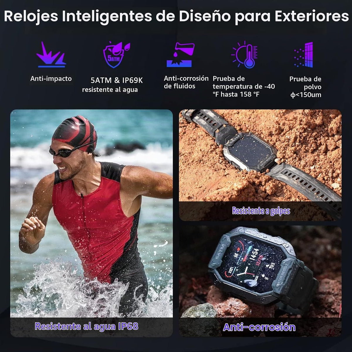AMAZTIM Relojes inteligentes para hombres y mujeres 5ATM e IP69K |...