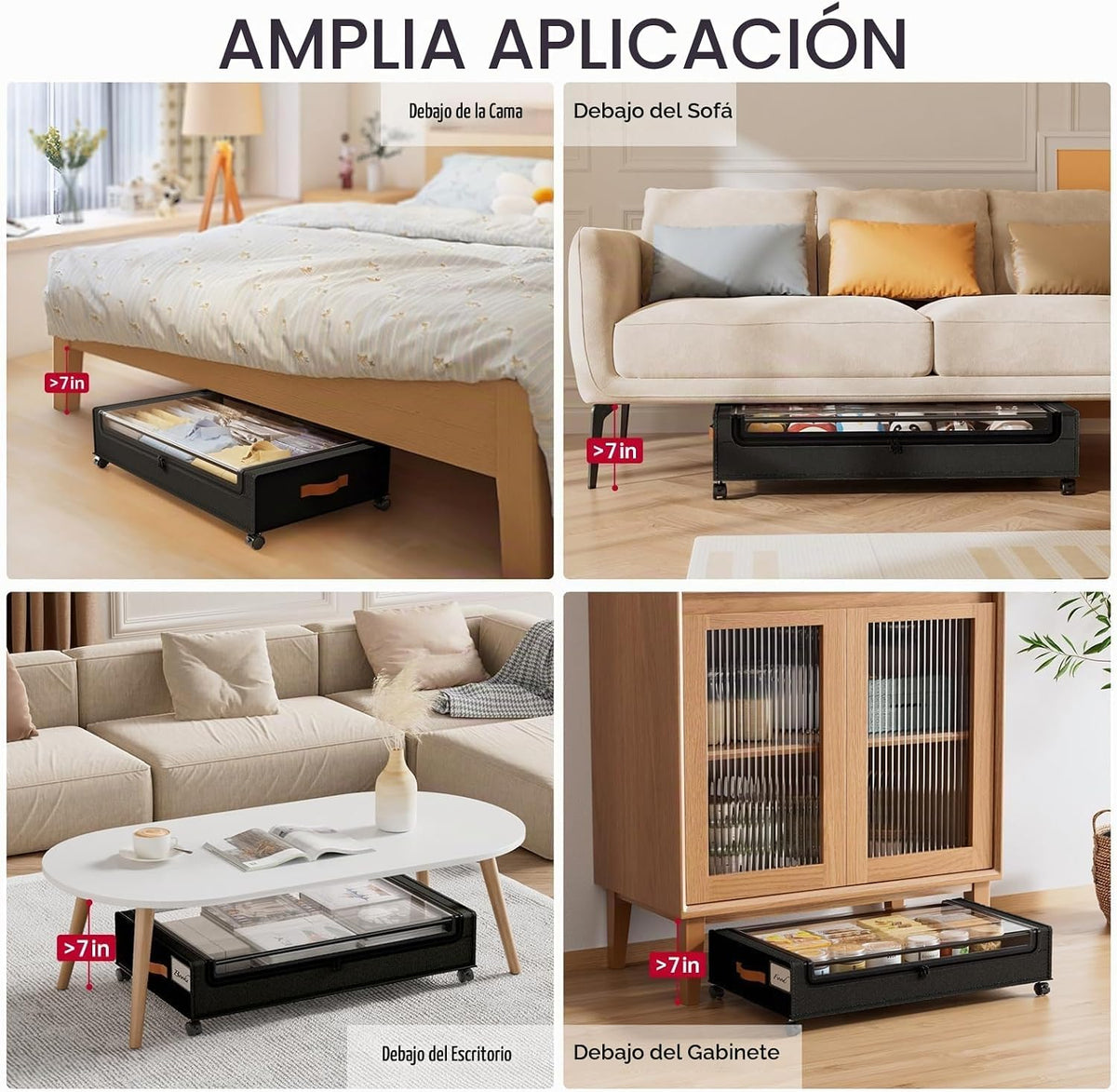 Yecaye Almacenamiento debajo de la cama con ruedas de 60 L, paquete...