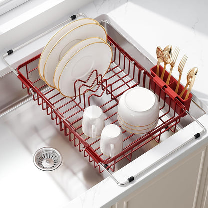 JASIWAY Escurridor de platos rojo sobre el fregadero con soporte pa...