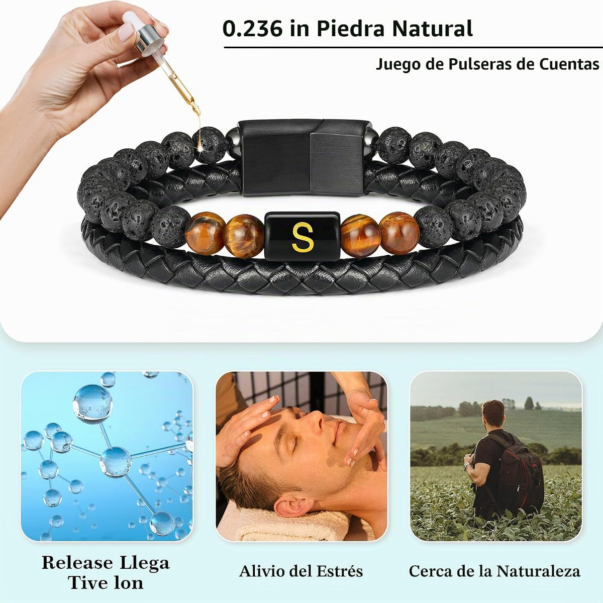 LUXEJEW Regalos para Hombres – Pulsera para Hombre, Pulsera con Ini...
