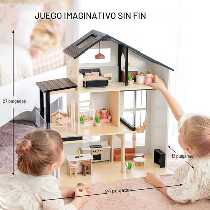 Tiny Land Casa de muñecas de madera, casa de muñecas familiar moder...