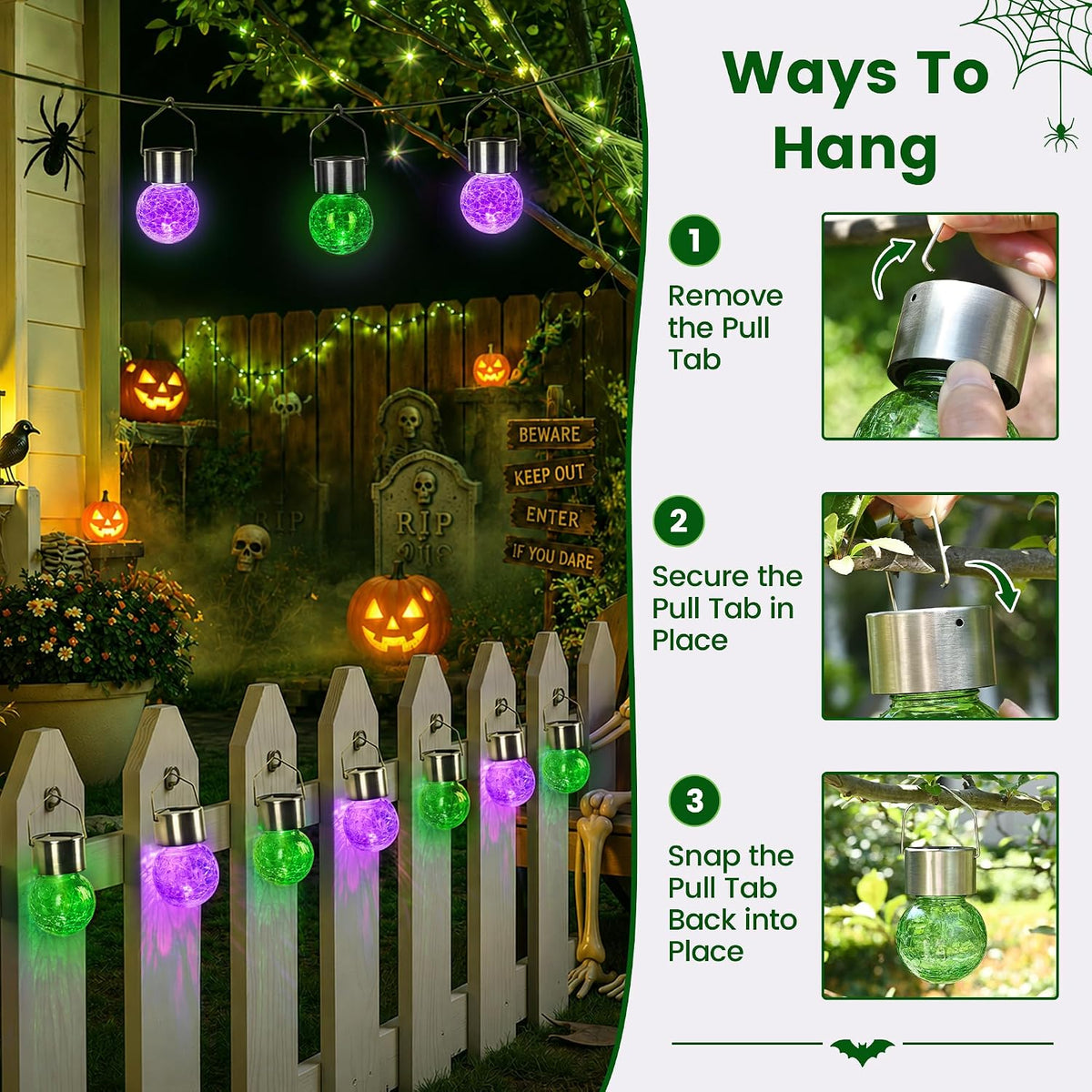 GIGALUMI Luces solares de Halloween Linternas solares colgantes al...