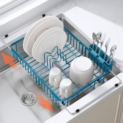 JASIWAY Escurridor de platos azul sobre el fregadero con soporte pa...