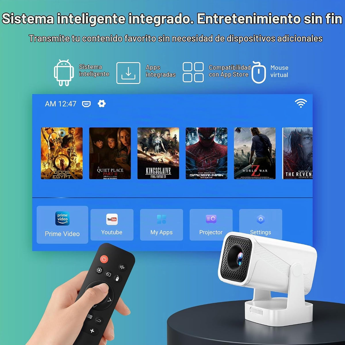 Mini proyector inteligente, proyector nativo 1080P con WiFi y Bluet...