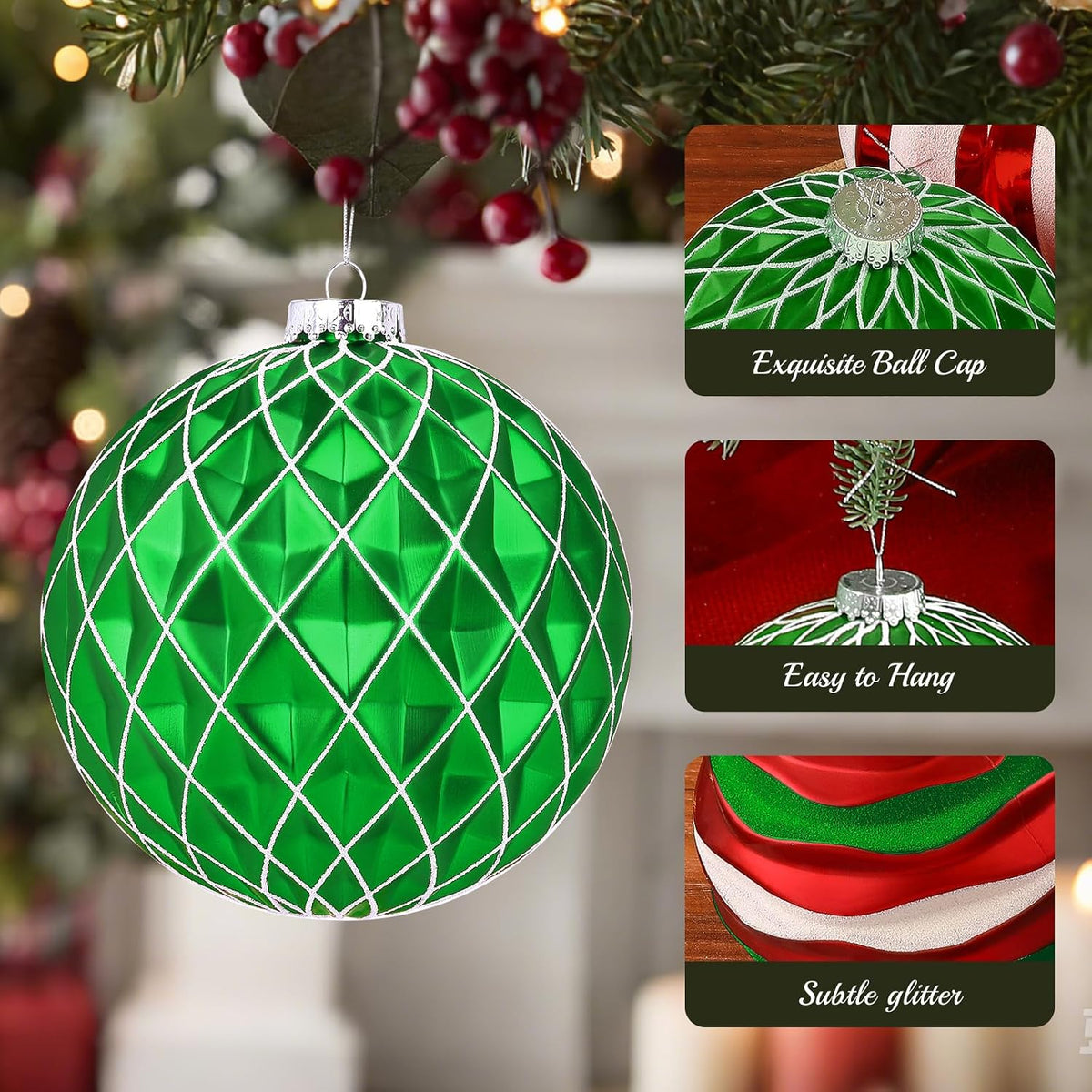 Alupssuc - Bolas de Navidad grandes de 6 pulgadas, 4 unidades, colo...
