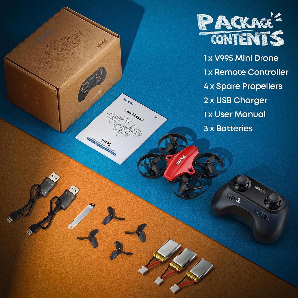 Veeniix V995 Mini dron rojo para niños y principiantes, cuadricópte...