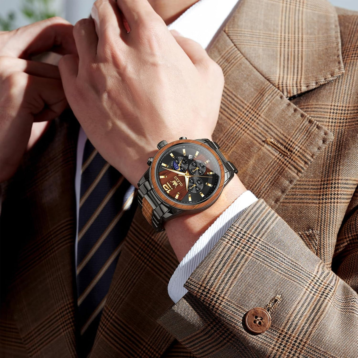 OLEVS Relojes de pulsera analógicos de cuarzo para hombre, cronógra...