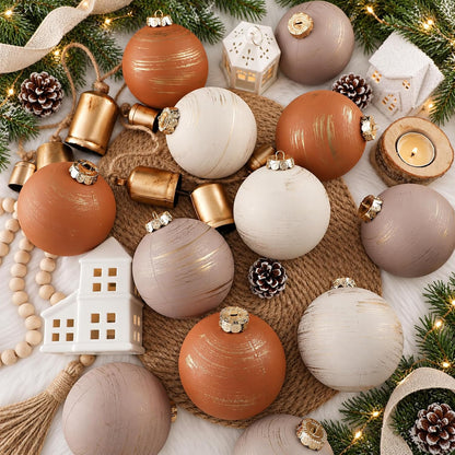 Yunlly - 12 adornos de Navidad neutros 2026, color beige marfil car...