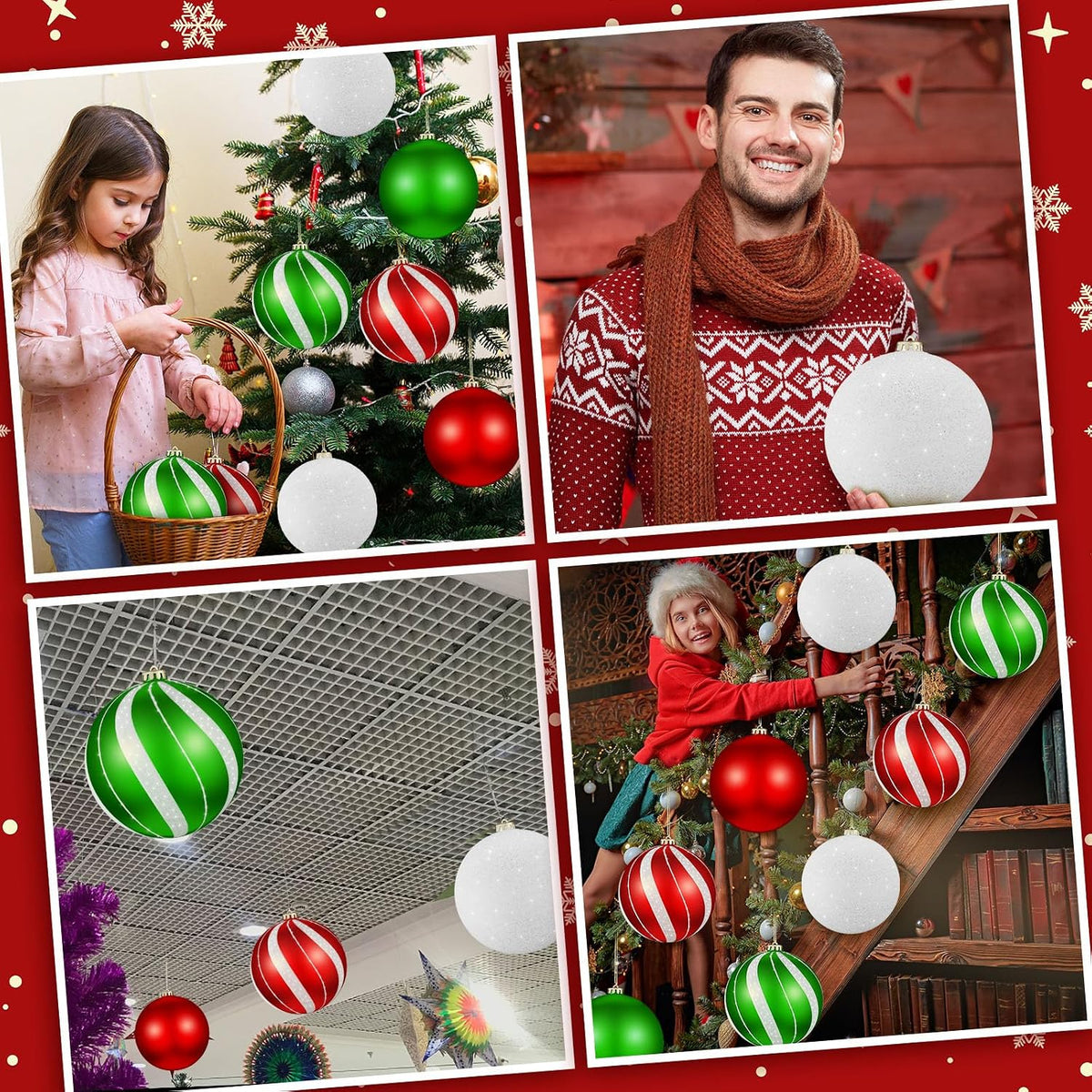 Wettarn Juego de 8 grandes bolas de ornamento de Navidad de 6 pulga...