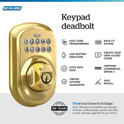 Schlage - Cerradura electrónica para teclado, borde Plymouth, latón...