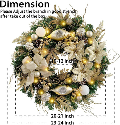 WANNA-CUL Corona de Navidad preiluminada de 61 cm para puerta princ...