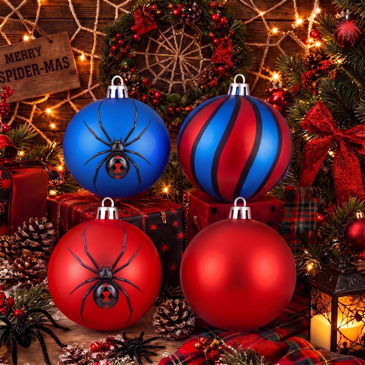 Tigeen 4 adornos de bolas de Navidad grandes con temática de telara...