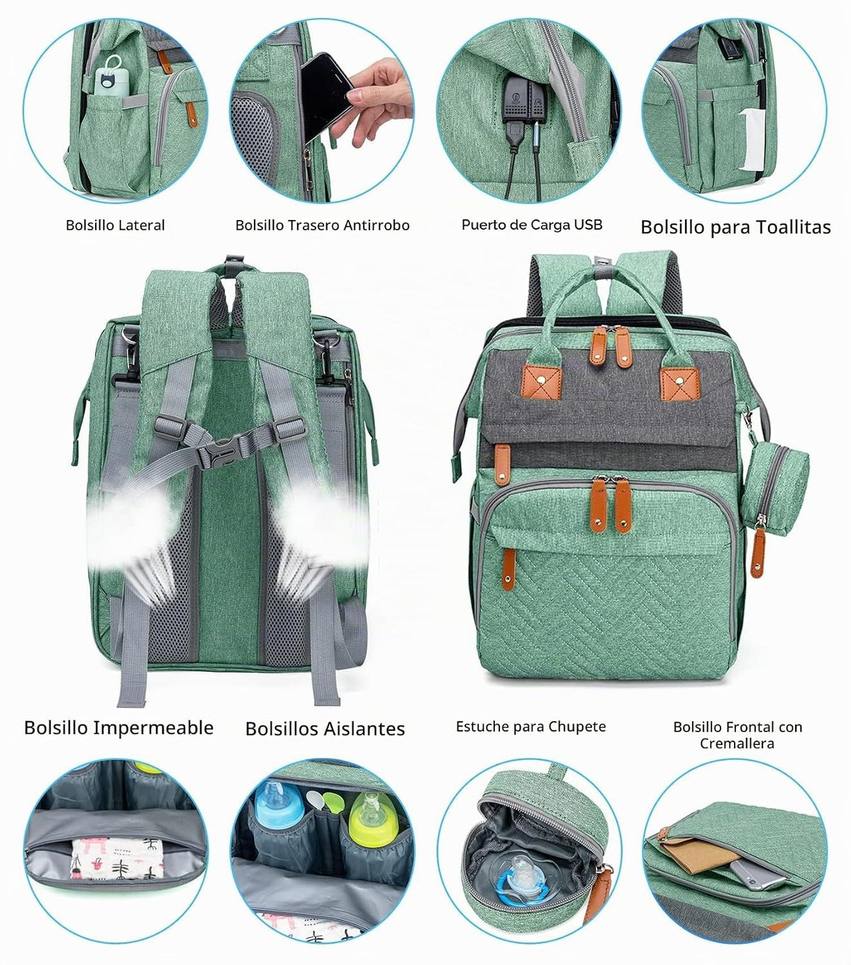 KABAQOO Mochila para pañales con estación de cambio desmontable, bo...