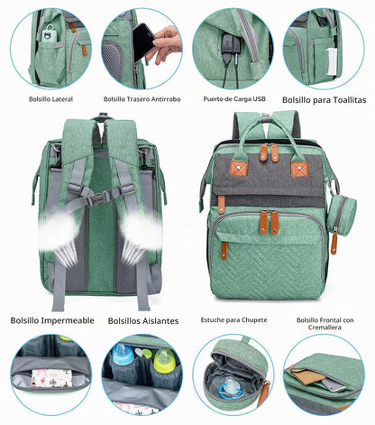KABAQOO Mochila para pañales con estación de cambio desmontable, bo...