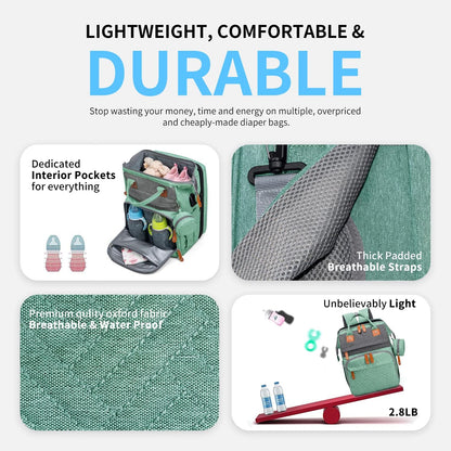 KABAQOO Mochila para pañales con estación de cambio desmontable, bo...