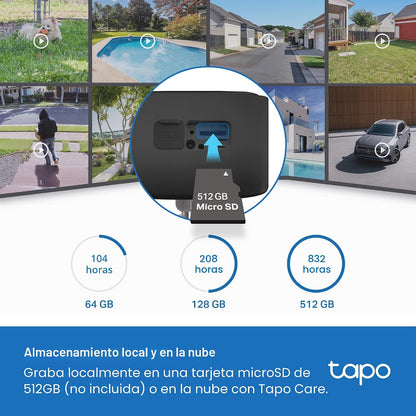 Tapo Cámara de seguridad inalámbrica para exteriores 1080p, aliment...
