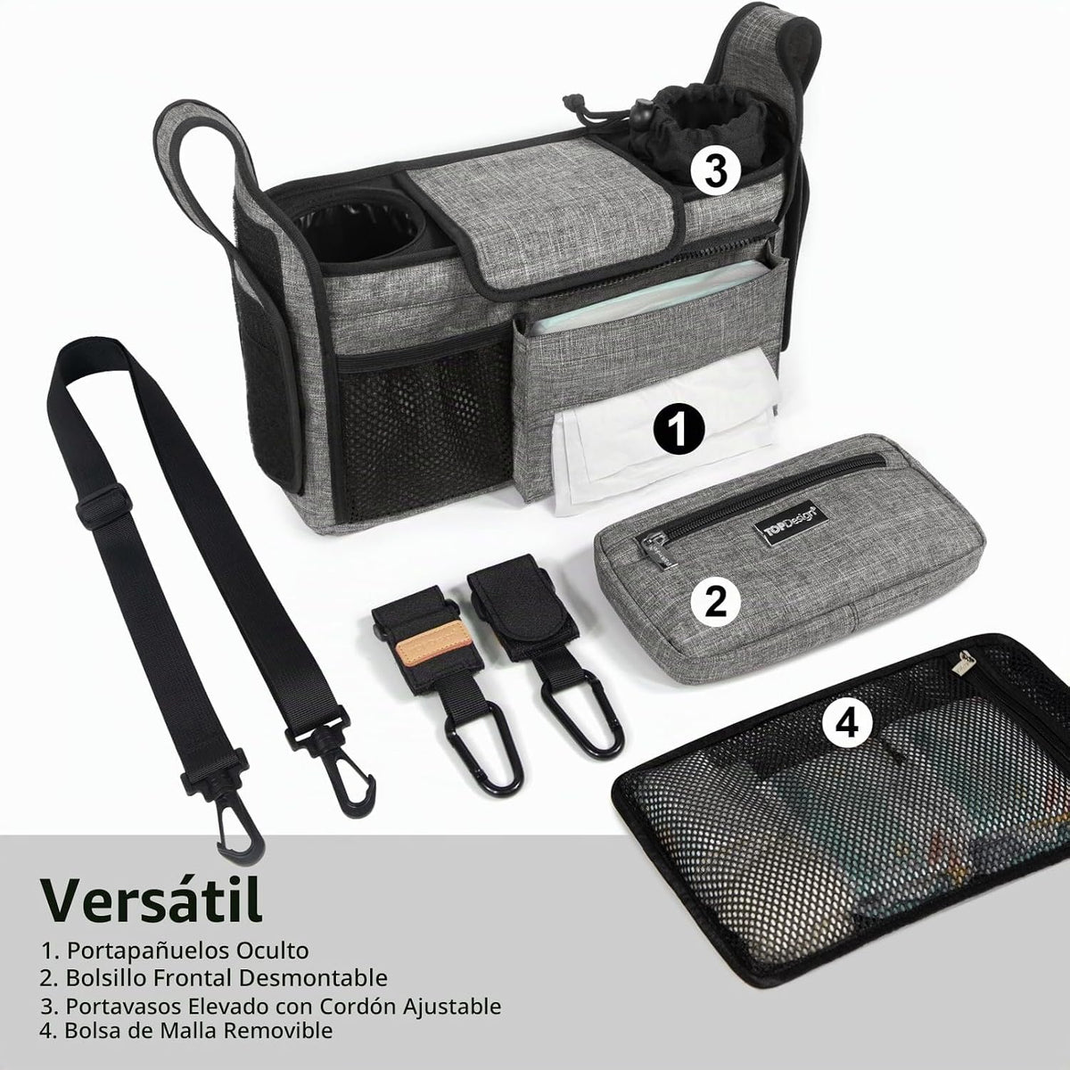 TOPDesign Organizador universal para cochecito de bebé, carrito de...