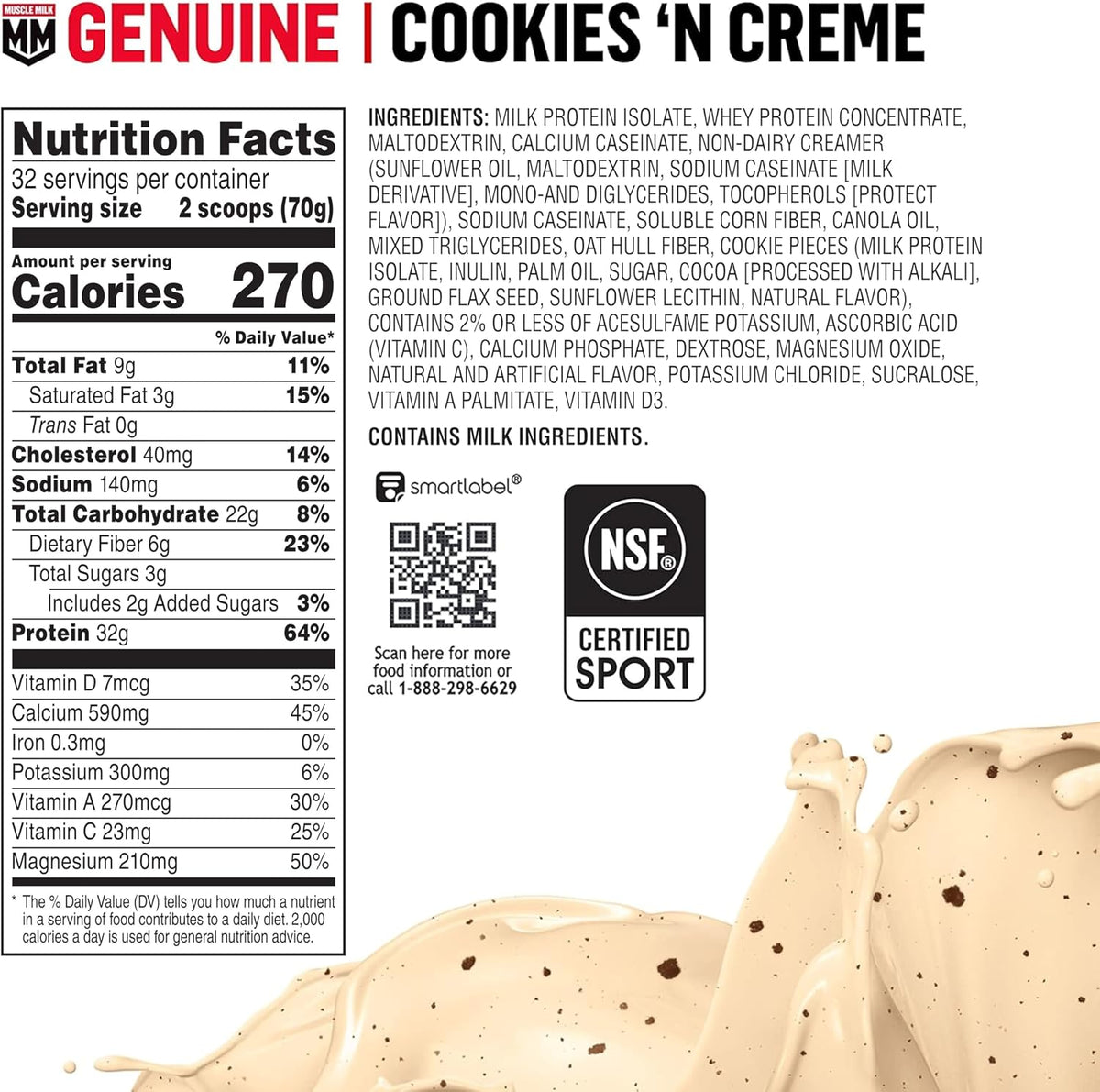 Polvo de proteína genuine Muscle Milk, galletas y crema, 4.94 libra...
