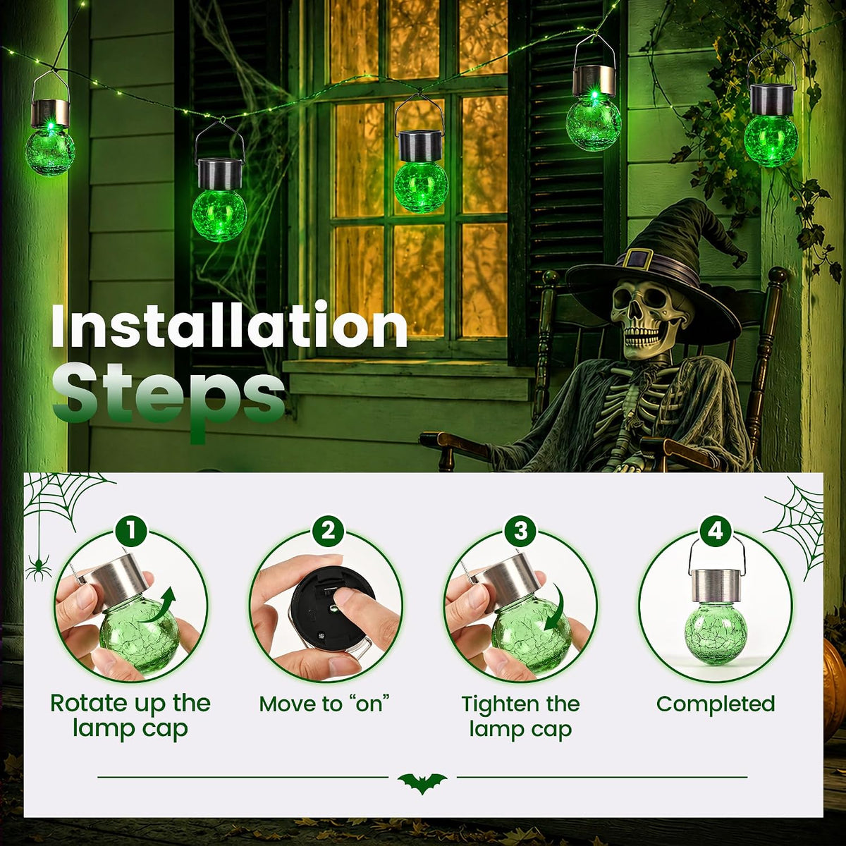 GIGALUMI Luces solares de Halloween Linternas solares colgantes al...