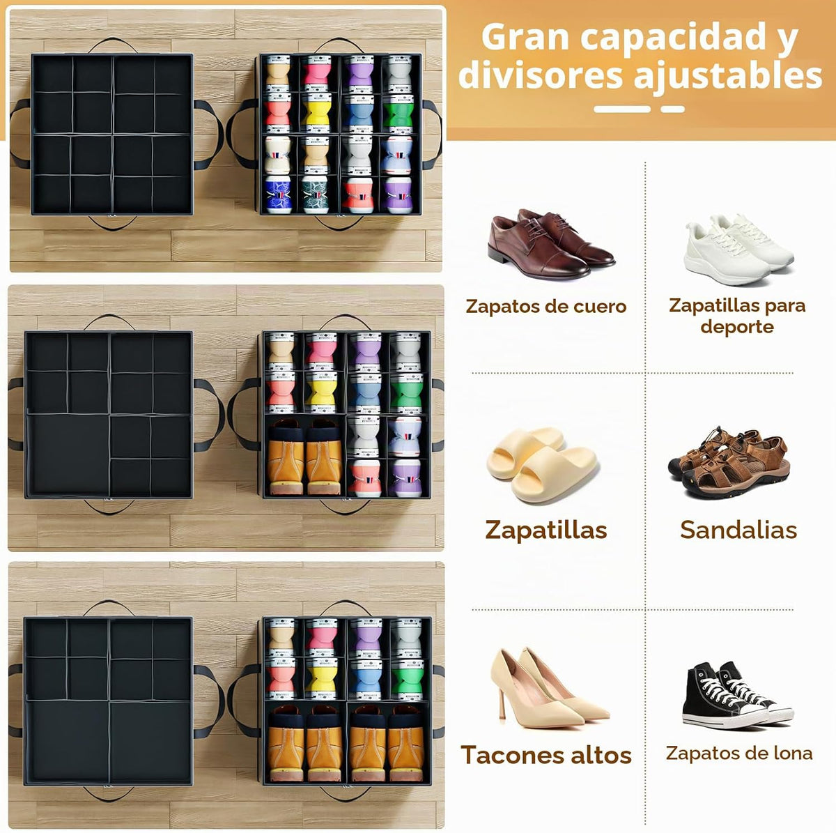 Paquete de 2 organizadores de zapatos grandes reforzados para armar...
