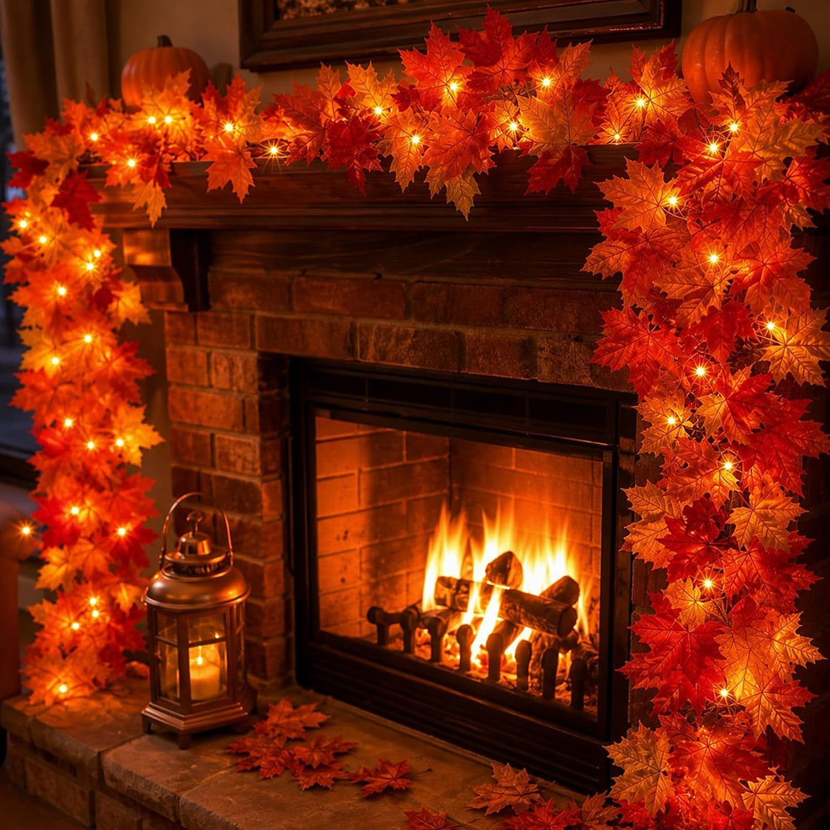Decoraciones de otoño para el hogar, guirnalda de otoño enchufable...