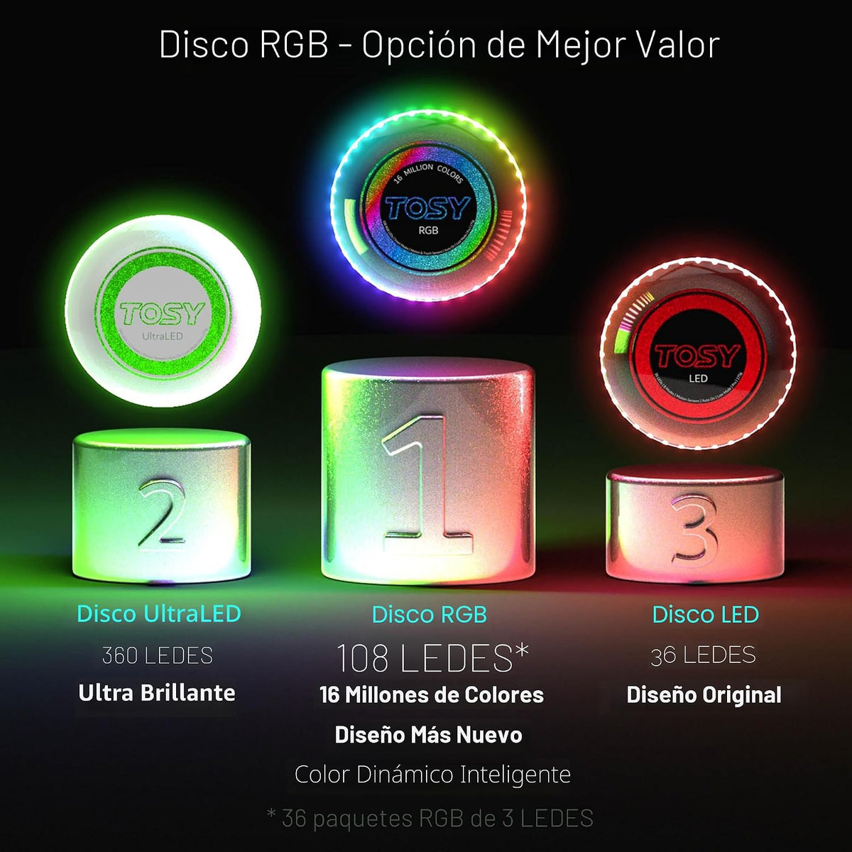 TOSY Disco volador: 16 millones de colores RGB o 36 LED, extremadam...