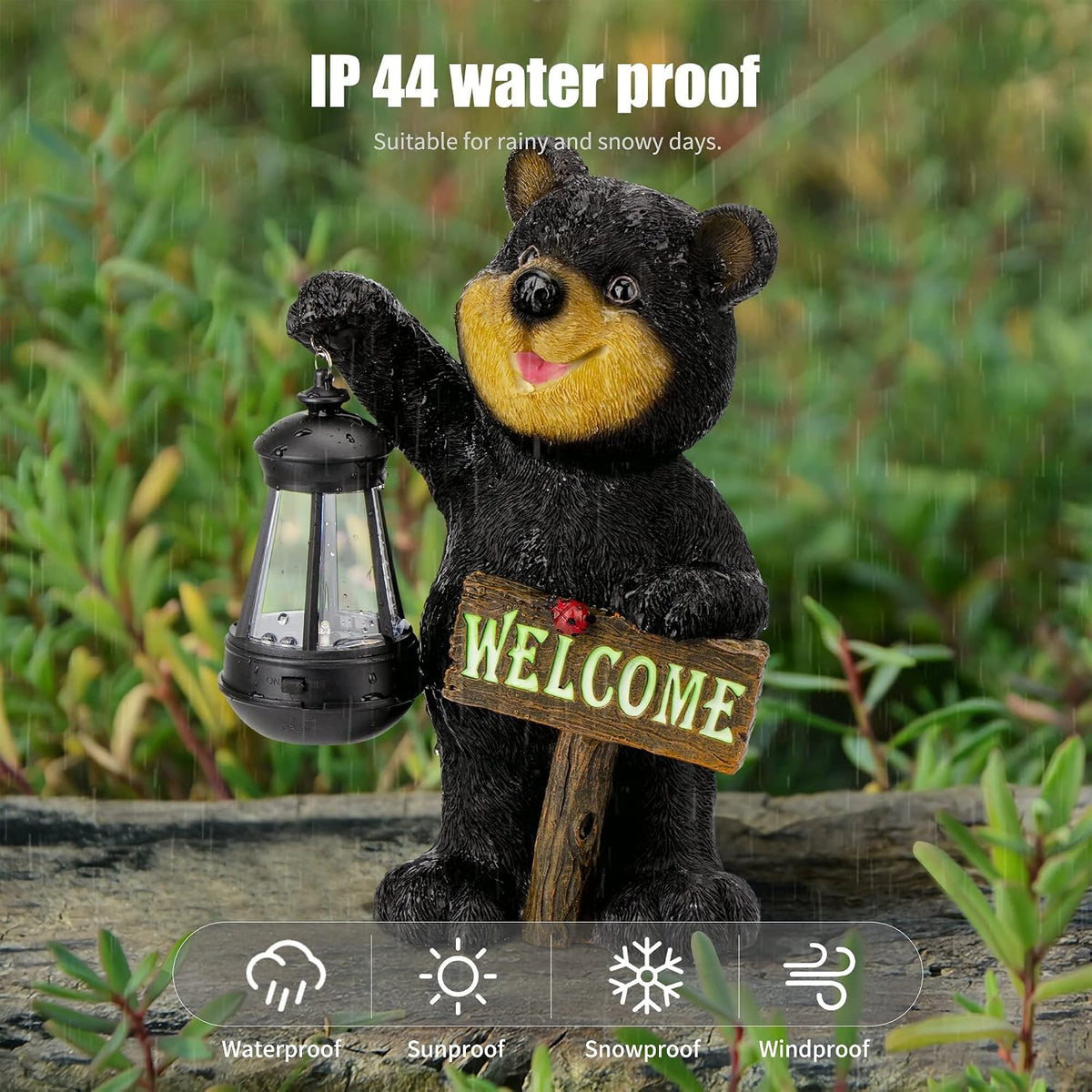 Estatua de oso de jardín Juegoal con farol LED solar, letrero de bi...