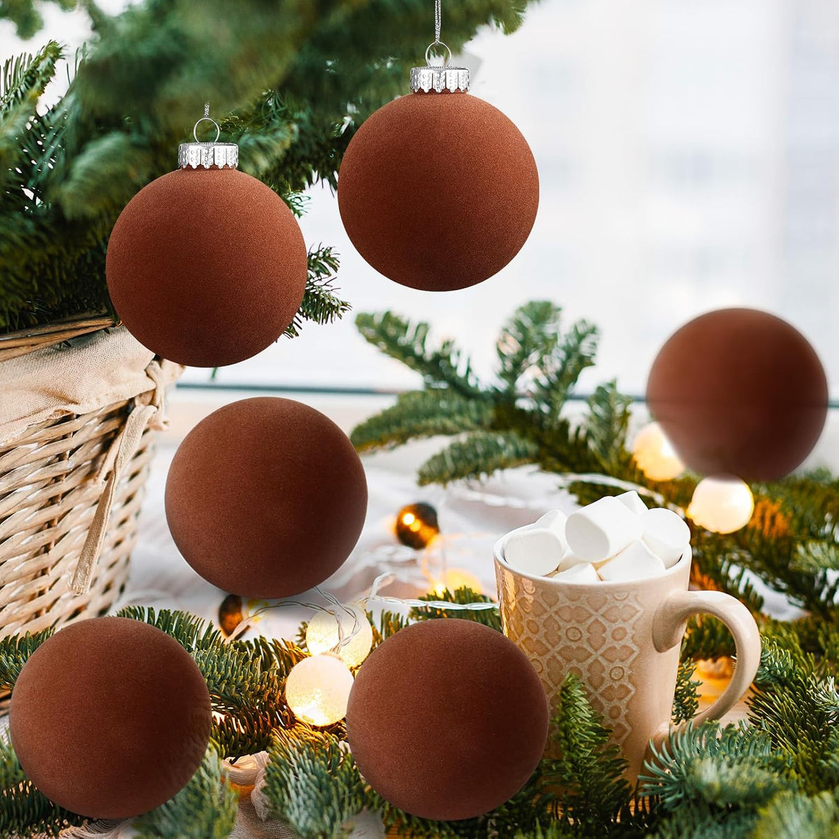 6 adornos grandes de terciopelo de Navidad de 4 pulgadas | Bolas co...