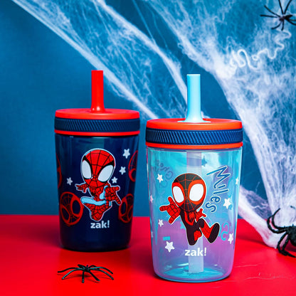 Zak Designs Marvel Spider-Man Kelso - Vasos con popote para niños p...