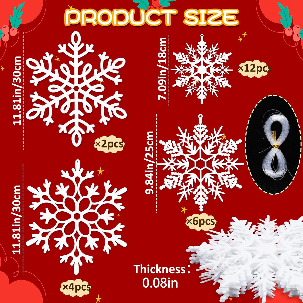 24 piezas de copos de nieve colgantes de Navidad grandes para exter...
