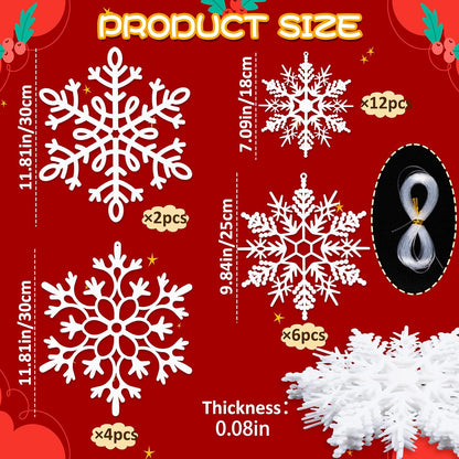 24 piezas de copos de nieve colgantes de Navidad grandes para exter...