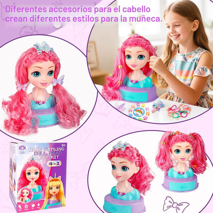 Kryonixty Cabeza de muñeca 4 en 1 para peinar el cabello para niños...