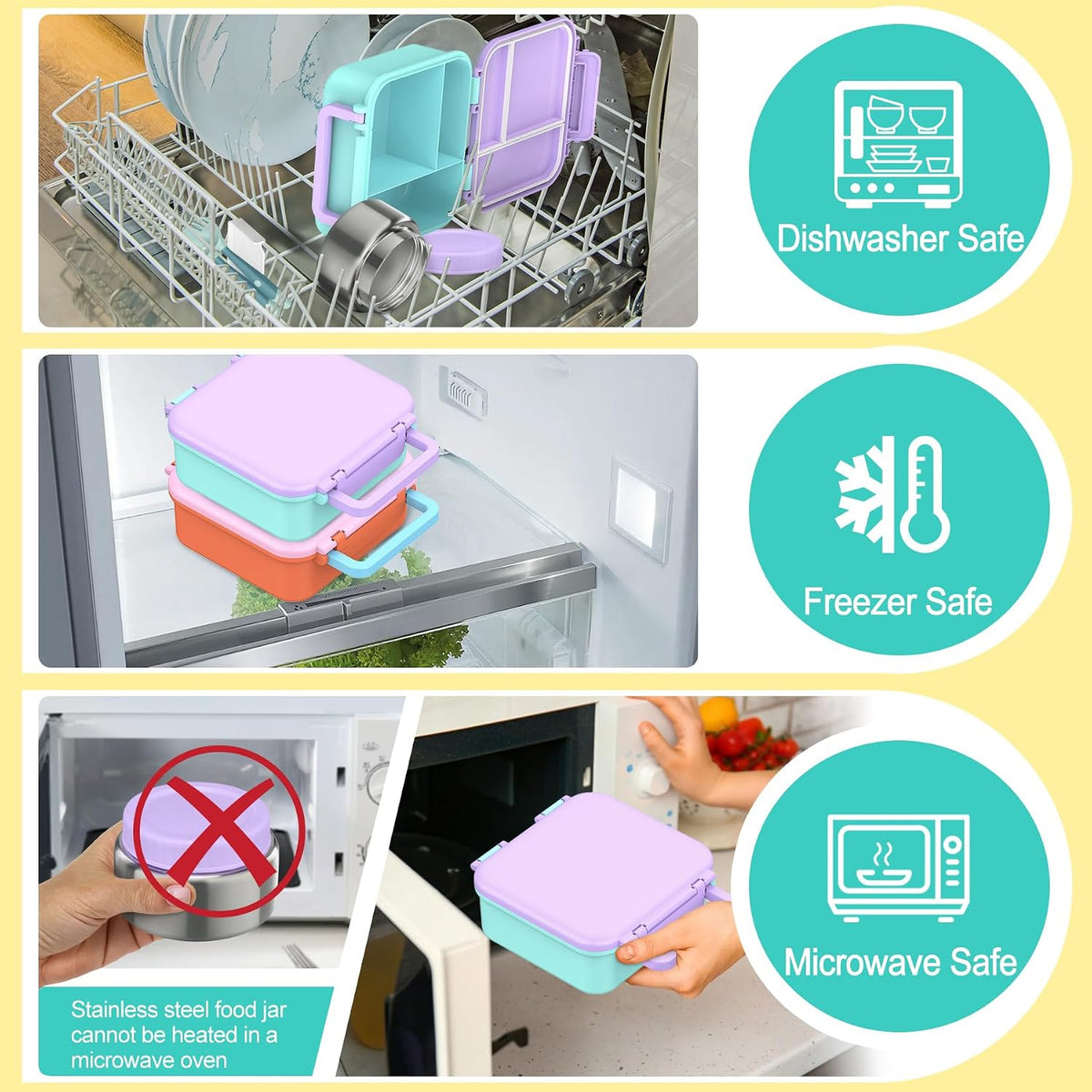 Lonchera Bento para niños con termo de 9 onzas, recipientes de almu...