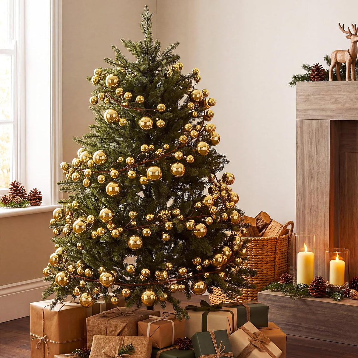 Yuxung 2 guirnaldas de bolas de Navidad de 9 pies, color dorado | B...