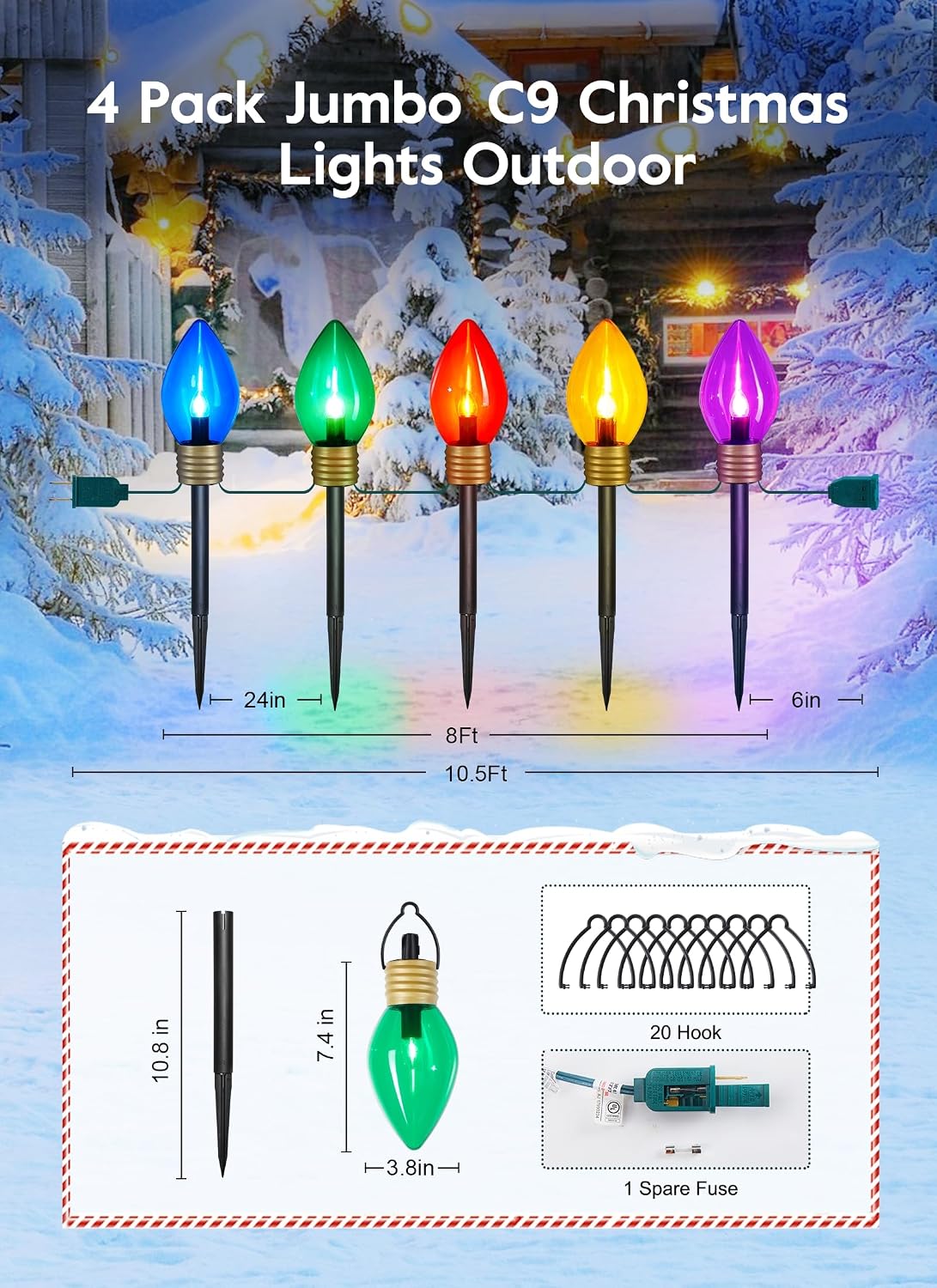 Brightown Paquete de 4 Luces Gigantes C9 de Navidad para Senderos D...