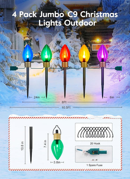 Brightown Paquete de 4 Luces Gigantes C9 de Navidad para Senderos D...