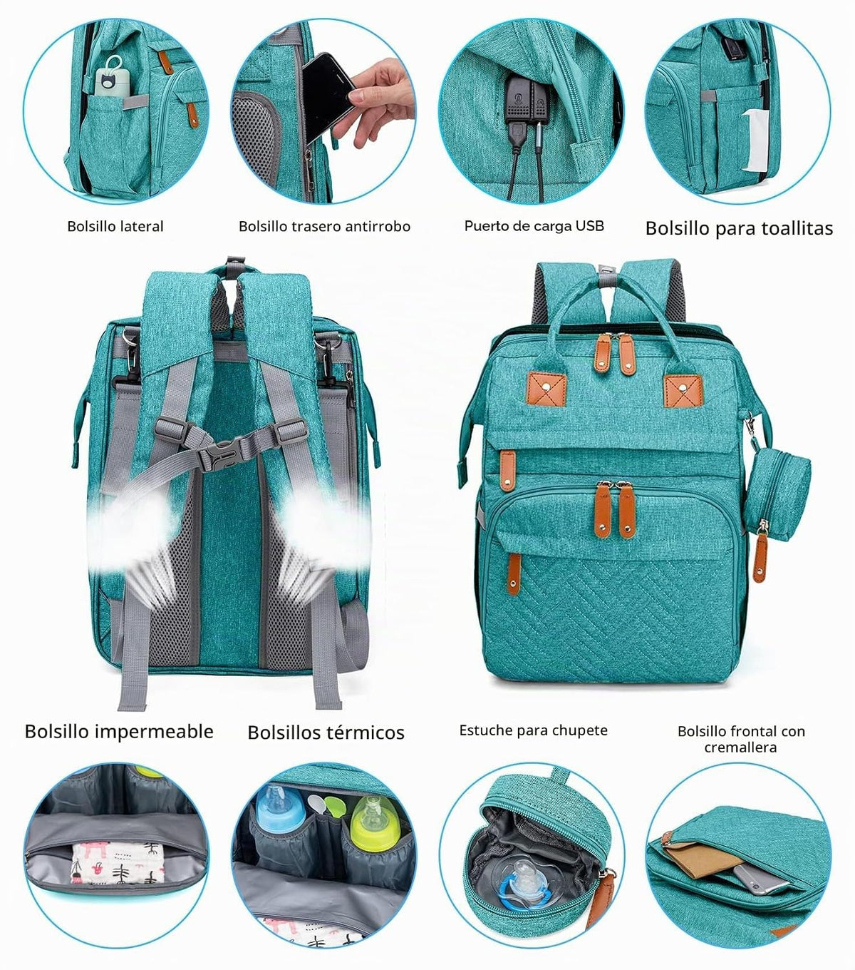 KABAQOO Mochila para pañales con estación de cambio desmontable, bo...
