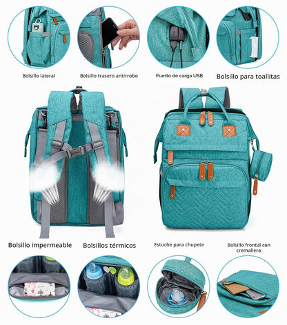 KABAQOO Mochila para pañales con estación de cambio desmontable, bo...
