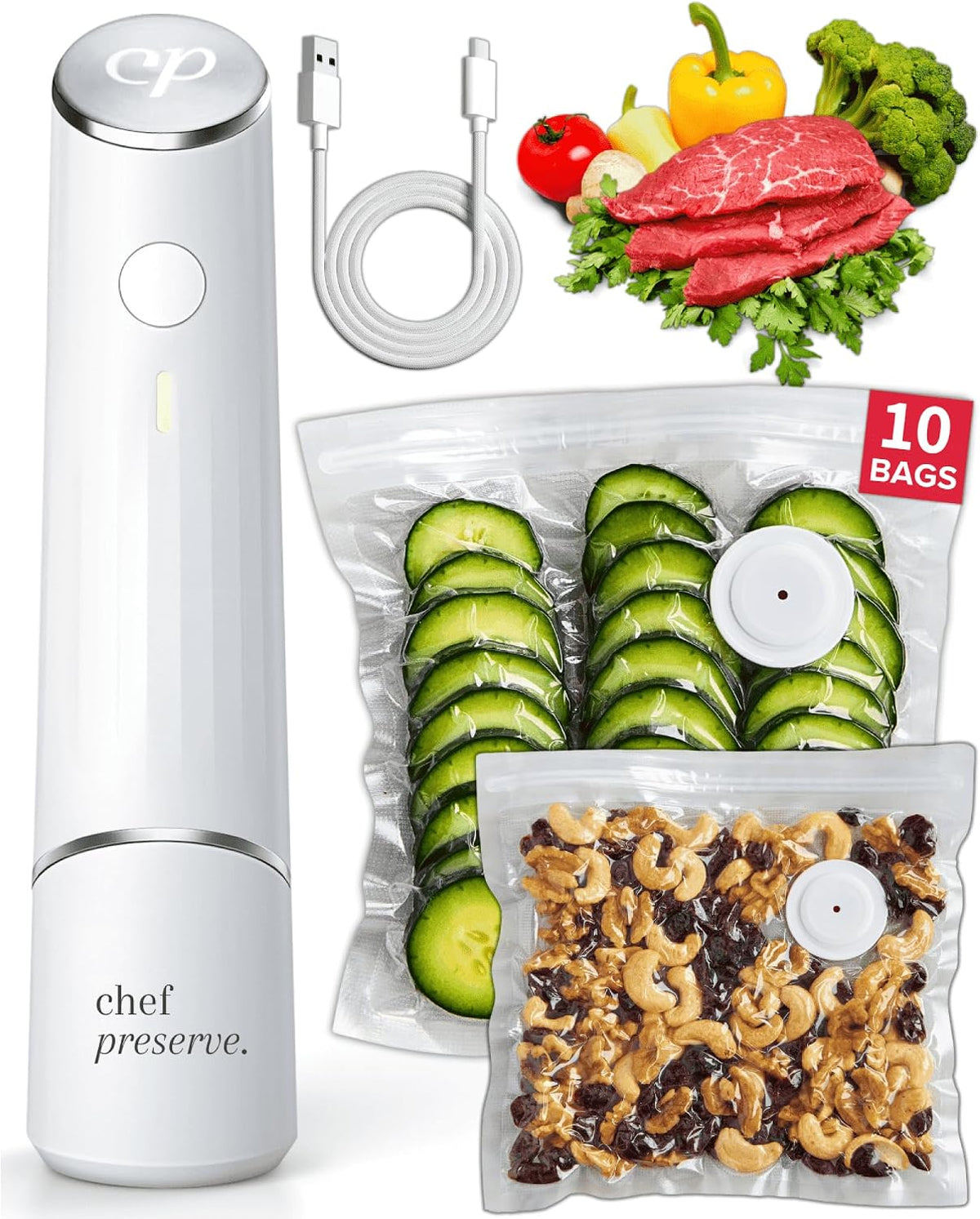 Chef Preserve Sellador al vacío compacto para alimentos (máquina se...